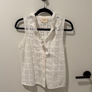 Sezane White Lace Ruffle Blouse